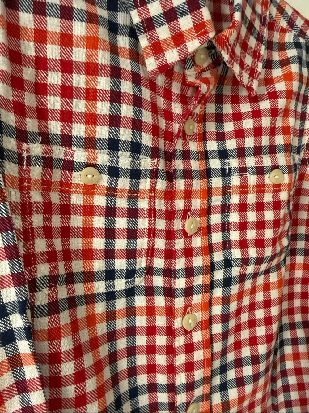 Red White and Navy Blue Plaid Button-Down Shirt